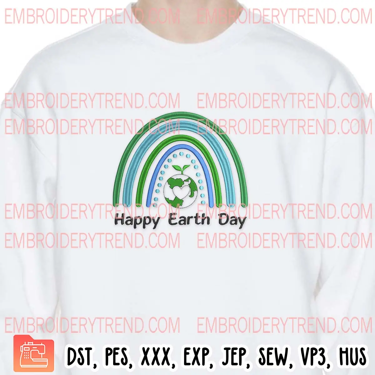 Earth Day Rainbow Embroidery Design, Happy Earth Day Embroidery Digitizing Pes File