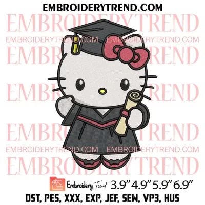 Swoosh Hello Kitty Graduation Embroidery Design, Just Did It Kitty Machine Embroidery Digitized Pes Files