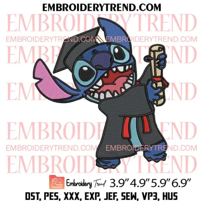Graduate Stitch Embroidery Design, School Disney Stitch Machine Embroidery Digitized Pes Files