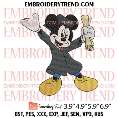 Graduation Mickey Mouse Embroidery Design, Disney Mickey Minnie Graduation Machine Embroidery Digitized Pes Files
