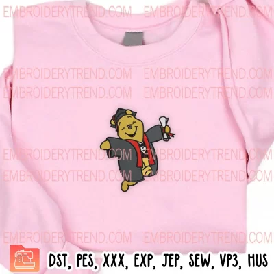 Graduation Winnie Pooh Embroidery Design, Pooh Bear School Machine Embroidery Digitized Pes Files