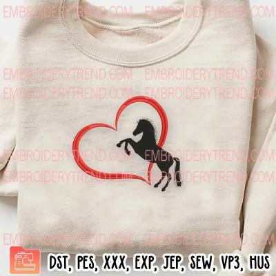 Heart Horse Love Embroidery Design, I Love Horse Embroidery Digitizing Pes File