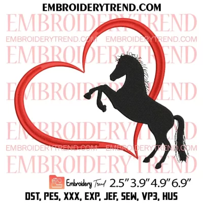 Horse Heart With Flowers Embroidery Design, Floral Horse Embroidery Digitizing Pes File