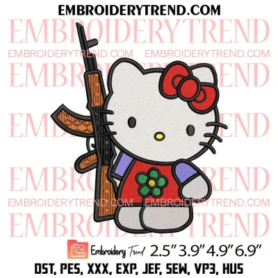 Hello Kitty AK 47 Embroidery Design, Hello Kitty Gun Embroidery Digitizing Pes File