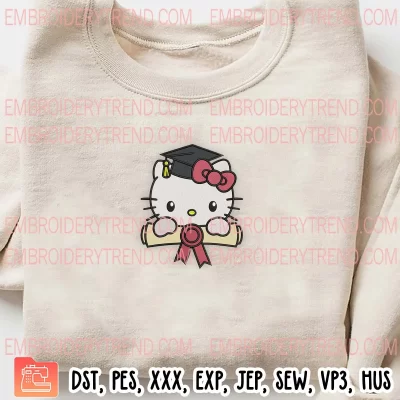 Hello Kitty Graduation Embroidery Design, Kitty Senior Embroidery Digitizing Pes File