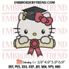 Swoosh Hello Kitty Graduation Embroidery Design, Just Did It Kitty Machine Embroidery Digitized Pes Files
