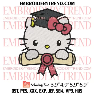Hello Kitty Class of 2024 Embroidery Design, Hello Kitty Graduation Machine Embroidery Digitized Pes Files