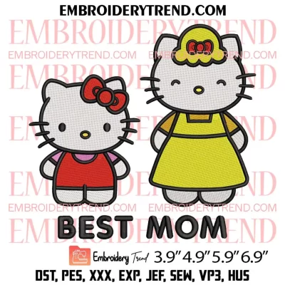 Hello Kitty and Mary White Embroidery Design, Mother’s Day Embroidery Digitizing Pes File