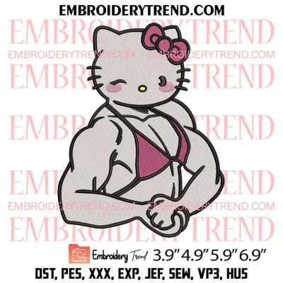 Hello Kitty Muscle Gym Embroidery Design, Buff Hello Kitty Embroidery Digitizing Pes File