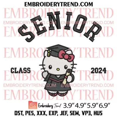 Pooh Bear Senior Class 2024 Embroidery Design, Winnie The Pooh Graduation Machine Embroidery Digitized Pes Files
