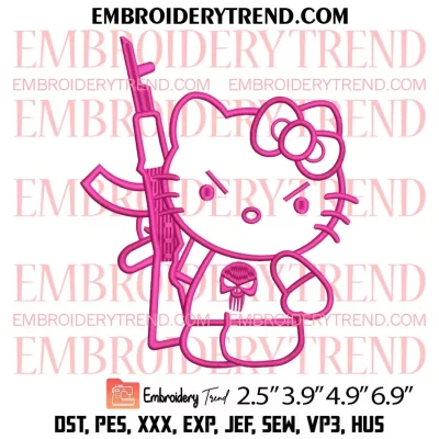 Hello Kitty with Gun Embroidery Design, Funny Hello Kitty AK-47 Embroidery Digitizing Pes File