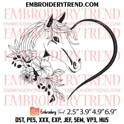 Horse Head Heart Embroidery Design, Horse Racing Embroidery Digitizing Pes File