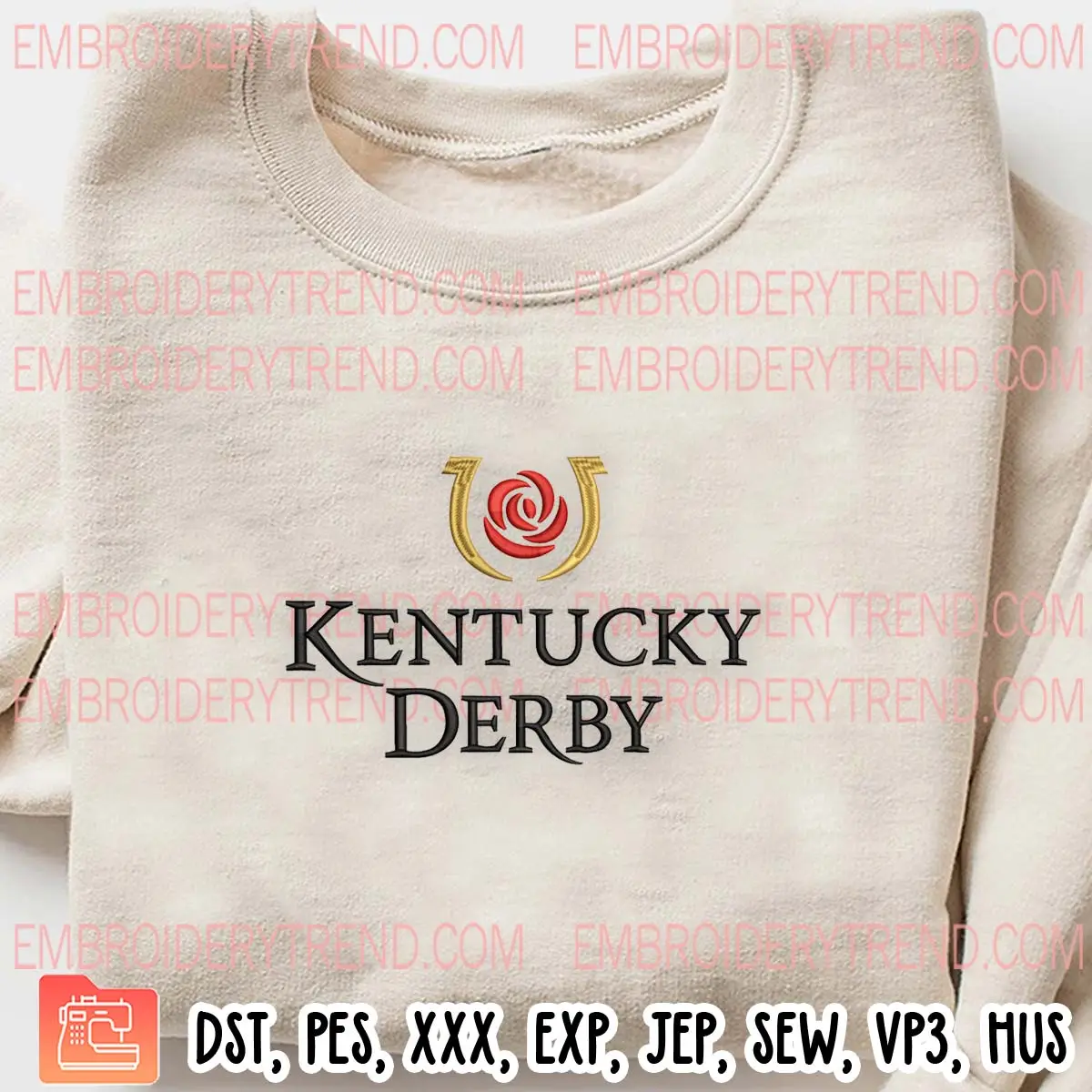 Kentucky Derby Embroidery Design, Horseshoe and Rose Embroidery Digitizing Pes File