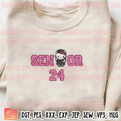 Kitty Senior 2024 Embroidery Design, Graduation Senior Gift Machine Embroidery Digitized Pes Files