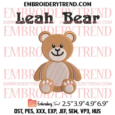 Leah Bear Embroidery Design, Cute Bear Embroidery Digitizing Pes File