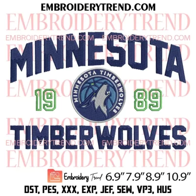 Minnesota Timberwolves Est 1989 Embroidery Design, NBA Logo Machine Embroidery Digitized Pes Files