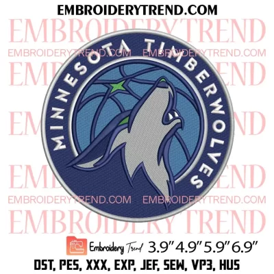 Minnesota Timberwolves Est 1989 Embroidery Design, NBA Logo Machine Embroidery Digitized Pes Files