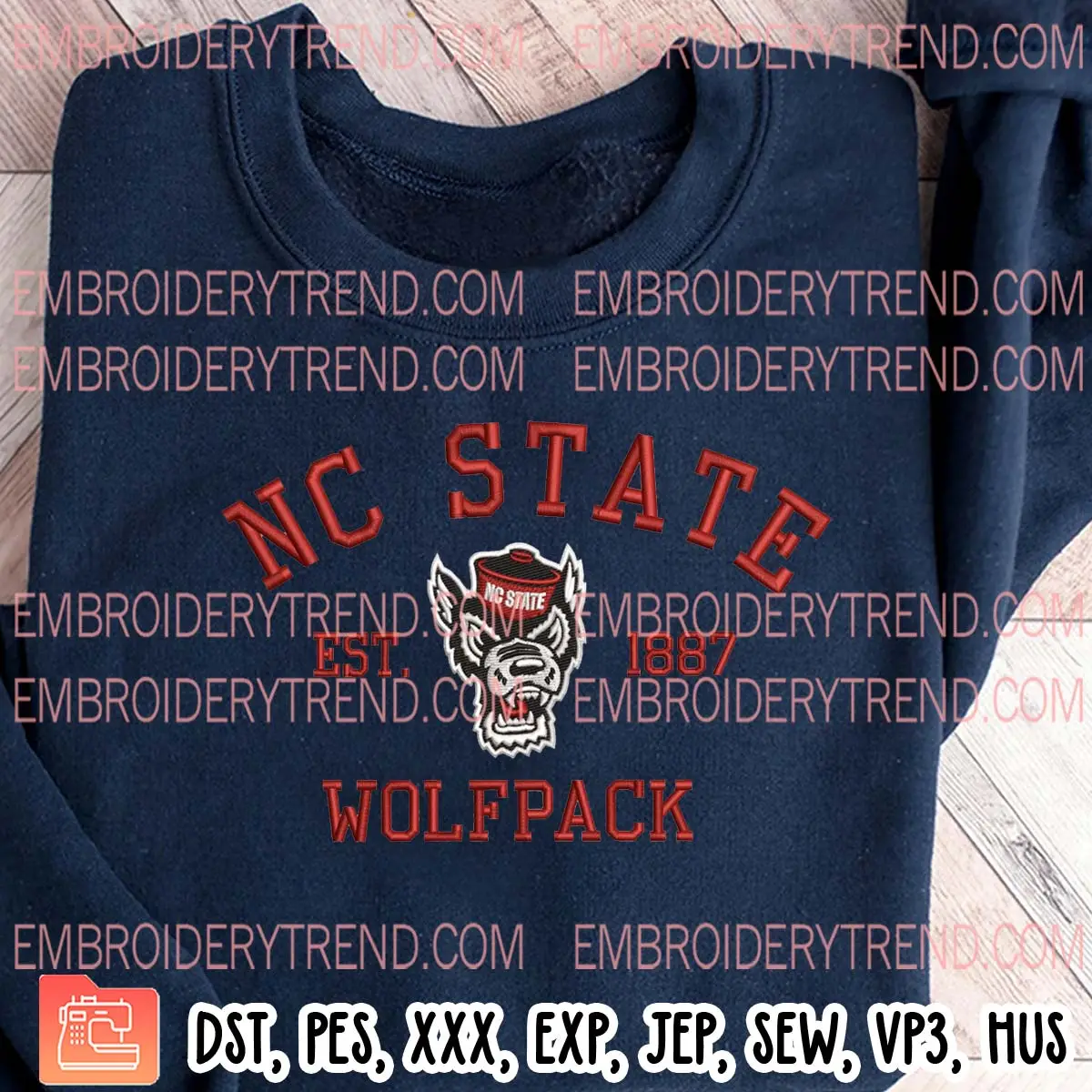 NC State Wolfpack Est 1887 Embroidery Design, State Wolfpack Football Embroidery Digitizing Pes File