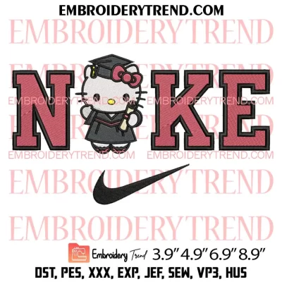 Nike Hello Kitty Graduation Embroidery Design, Hello Kitty Graduate Machine Embroidery Digitized Pes Files