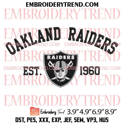 Oakland Raiders Est 1960 Embroidery Design, American Football Machine Embroidery Digitized Pes Files