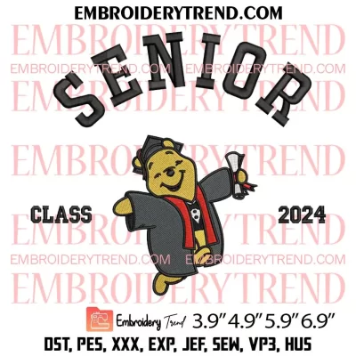 Mickey Senior Class 2024 Embroidery Design, Couple Mickey Minnie Graduation Machine Embroidery Digitized Pes Files