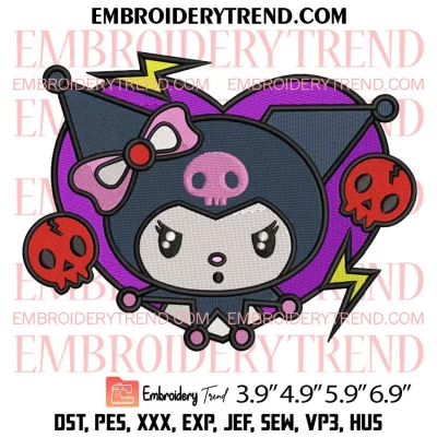 Sanrio Kuromi Heart Embroidery Design, Kuromi Halloween Embroidery Digitizing Pes File