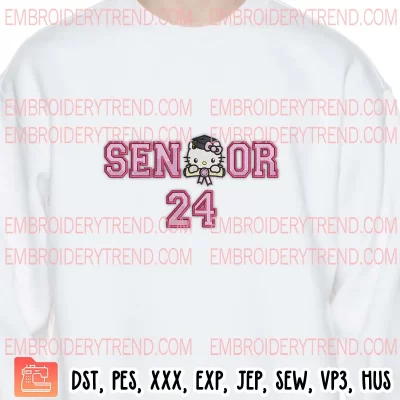 Senior Hello Kitty 24 Embroidery Design, Kitty Graduation Machine Embroidery Digitized Pes Files