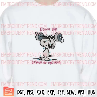 Snoopy Down Bad Crying At The Gym Embroidery Design, Trending Machine Embroidery Digitized Pes Files