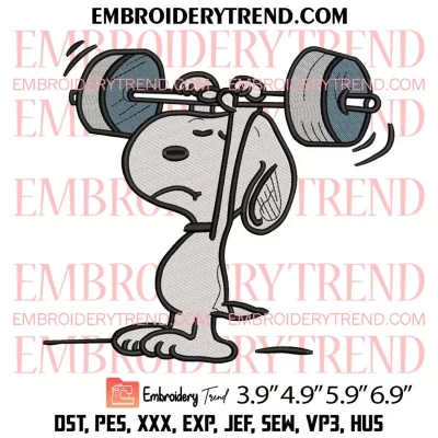 Snoopy Weightlifting Embroidery Design, Snoopy Gym Machine Embroidery Digitized Pes Files