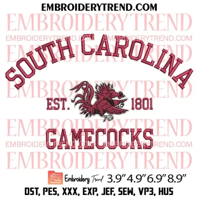 South Carolina Gamecocks Est 1801 Embroidery Design, NCAA Embroidery Digitizing Pes File