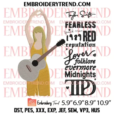 Taylor Swift Albums Midnights TTPD Embroidery Design, Taylor Swift Fans Machine Embroidery Digitized Pes Files