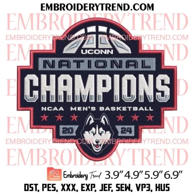 UConn Huskies National Champions 2024 Logo Embroidery, NCAA Men’s Basketball Embroidery Digitizing Pes File