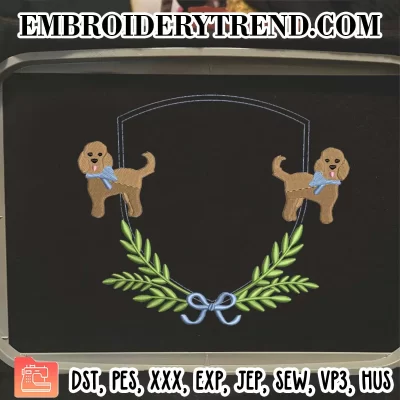 Banner Frame Dog Embroidery Design, Frame Cute Machine Embroidery Digitized Pes Files