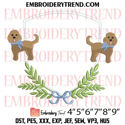 Banner Frame Dog Embroidery Design, Frame Cute Machine Embroidery Digitized Pes Files