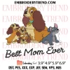 Disney Lady And The Tramp Flower Embroidery Design, Cute Mother’s Day Gift Machine Embroidery Digitized Pes Files
