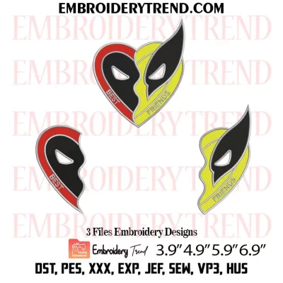 Deadpool and Wolverine Best Friends Heart Embroidery Design, Marvel Movie Machine Embroidery Digitized Pes Files