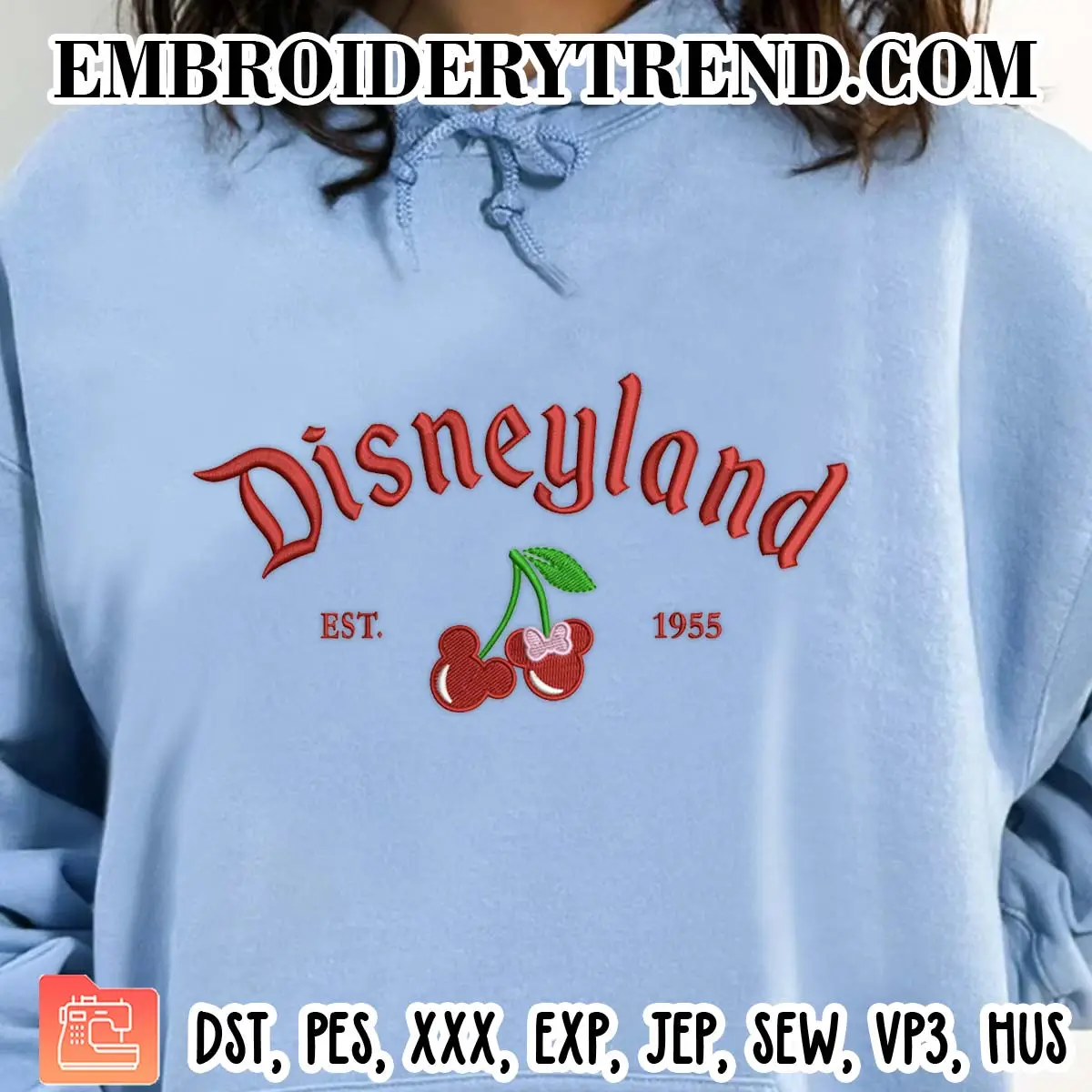 Cherry Mouse Disneyland Est 1955 Embroidery Design, Mouse Ears Cherry Machine Embroidery Digitized Pes Files