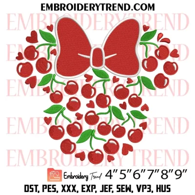 Cherry Mouse Head Embroidery Design, Minnie Disney Cherry Machine Embroidery Digitized Pes Files