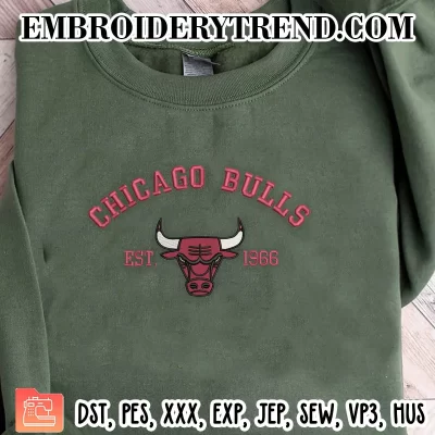 Chicago Bulls Est 1966 Embroidery Design, NBA Machine Embroidery Digitized Pes Files