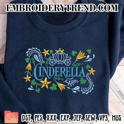 Cinderella Floral Pumpkin Carriage Embroidery Design, Magic Kingdom Machine Embroidery Digitized Pes Files