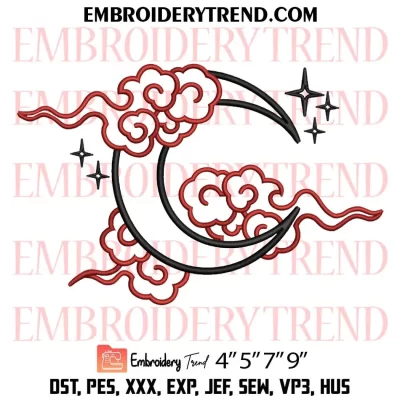 Crescent Moon Anime Embroidery Design, Moon Crescent Machine Embroidery Digitized Pes Files