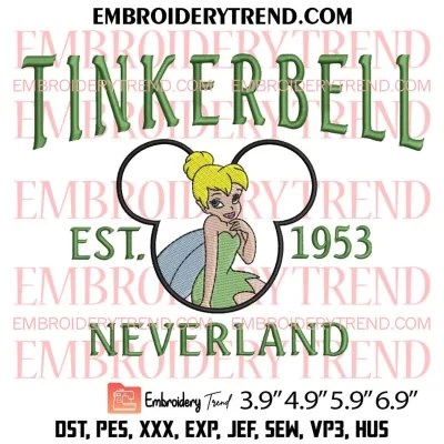 Tinker Bell Neverland Embroidery Design, Disney Peter Pan Machine Embroidery Digitized Pes Files