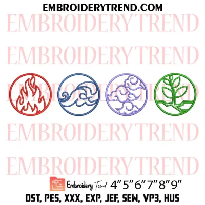 Four Elements Fire Water Air Earth Embroidery Design, The Four Elements Machine Embroidery Digitized Pes Files