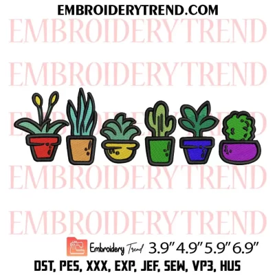 Gay Pride Plant Pots Embroidery Design, LGBTQ Machine Embroidery Digitized Pes Files