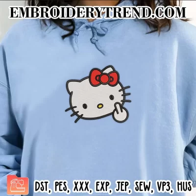 Hello Kitty Middle Finger Embroidery Design, Funny Kitty Machine Embroidery Digitized Pes Files