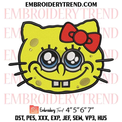 Hello Kitty Spongebob Embroidery Design, Cute Kitty Yellow Machine Embroidery Digitized Pes Files