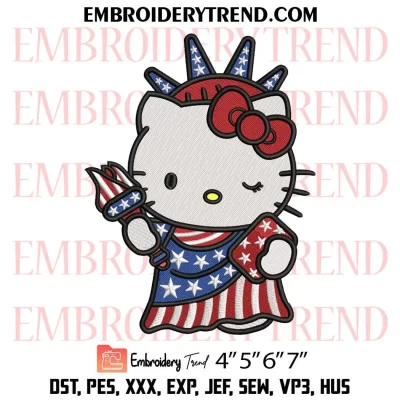 Patriotic Kitty Embroidery Design, Hello Kitty 4th Of July Machine Embroidery Digitized Pes Files