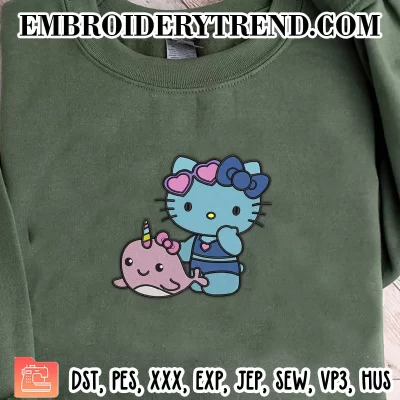 Hello Kitty and Narwhal Embroidery Design, Sanrio Machine Embroidery Digitized Pes Files
