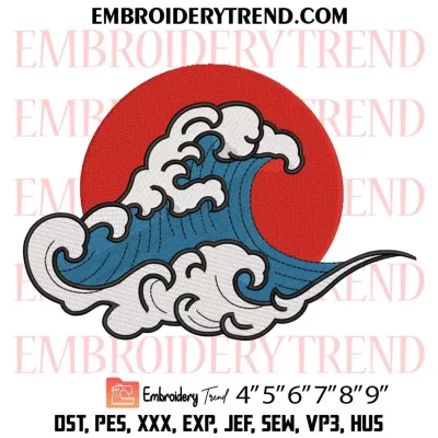 Japanese Wave Embroidery Design, The Great Wave off Kanagawa Machine Embroidery Digitized Pes Files