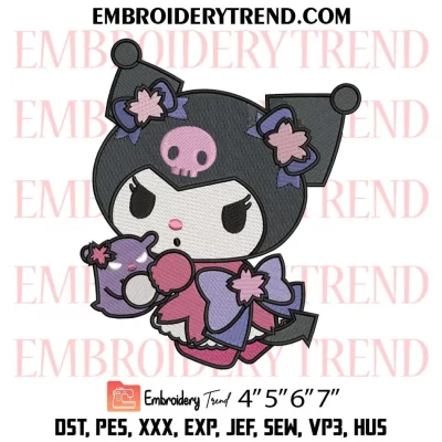 Kuromi and Baku Cute Embroidery Design, Cute Sanrio Kuromi Machine Embroidery Digitized Pes Files